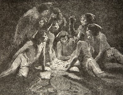 All the old men and the young men... Played till midnight, played till morning, from The Song of Hiawatha by Henry Wadsworth Longfellow, pub. by George G. Harrap und Company Ltd., 1911 by Frederic Remington